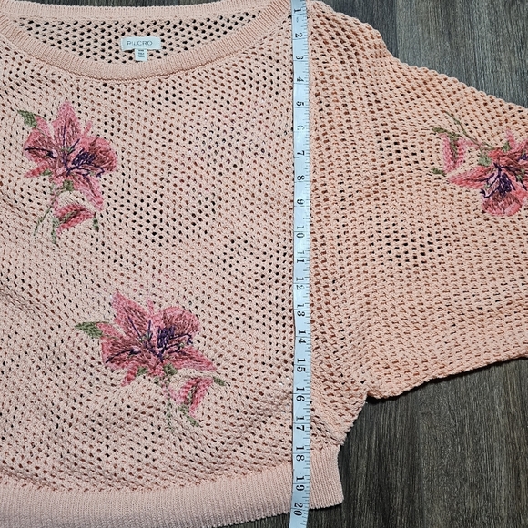 Anthropologie Pilcro Open Knit Dolman Sleeve Embroidered Floral Sweater  XXS - Picture 11 of 13